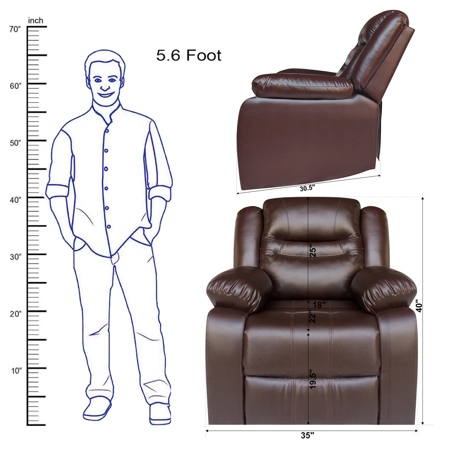 Wilson Leatherette 1 Seater Recliner With Pullout Lever - Dark Brown