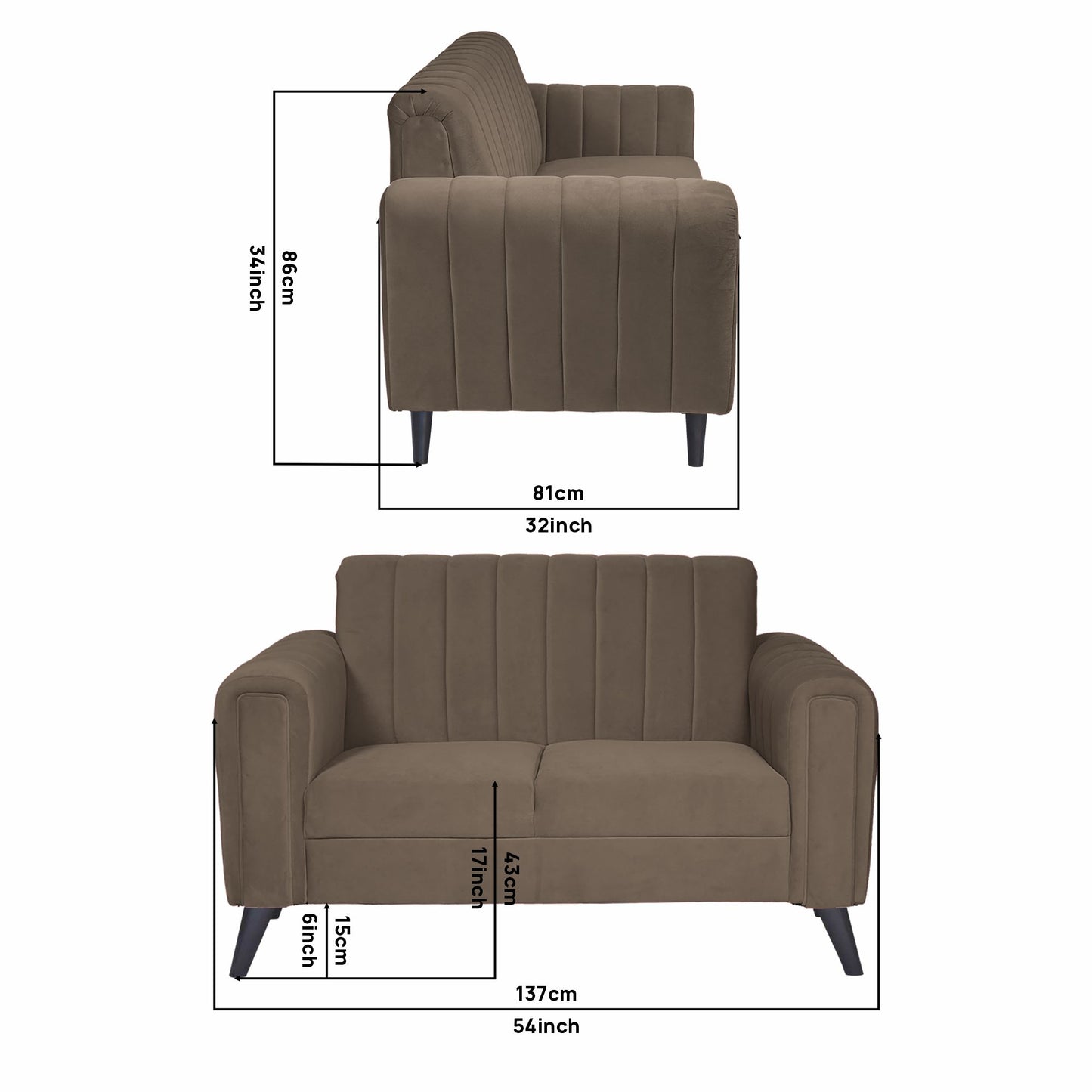 Mabel Quilted Back Fabric Sofa - Dark Brown