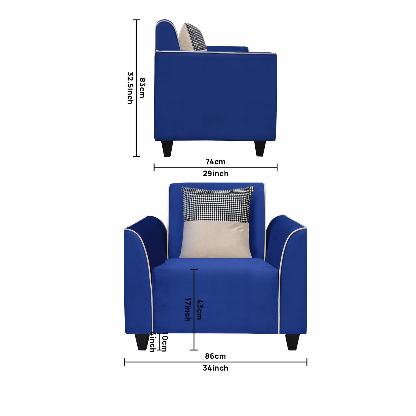 Beckett Cushion Back Fabric Sofa - Blue & Beige