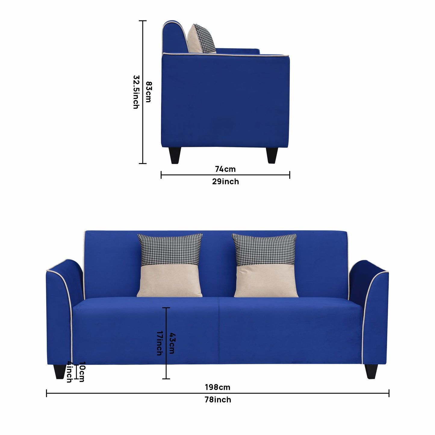 Beckett Cushion Back Fabric Sofa - Blue & Beige
