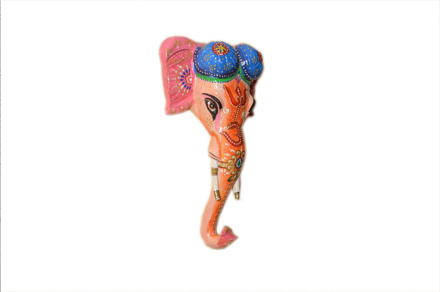 Zainab - Solid Wood Elephant Face Wall Art - Multi Colour Paint Finish