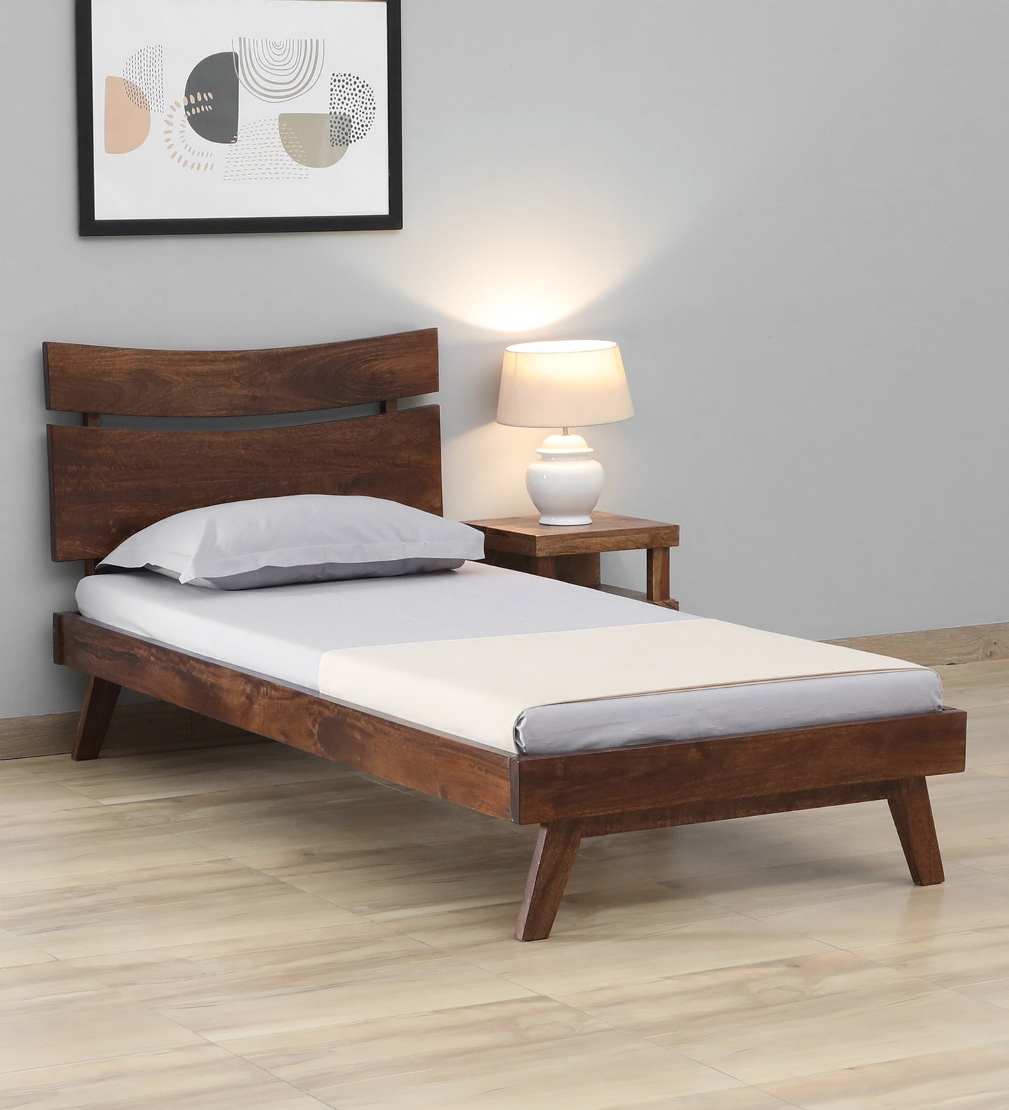 Sheesham Wood Single Bed In Light Walnut Polish Finish