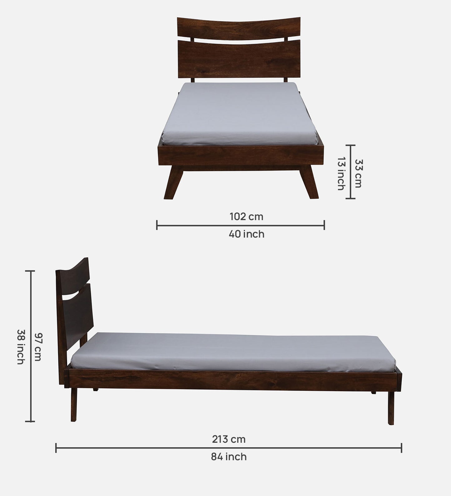 Sheesham Wood Single Bed In Light Walnut Polish Finish