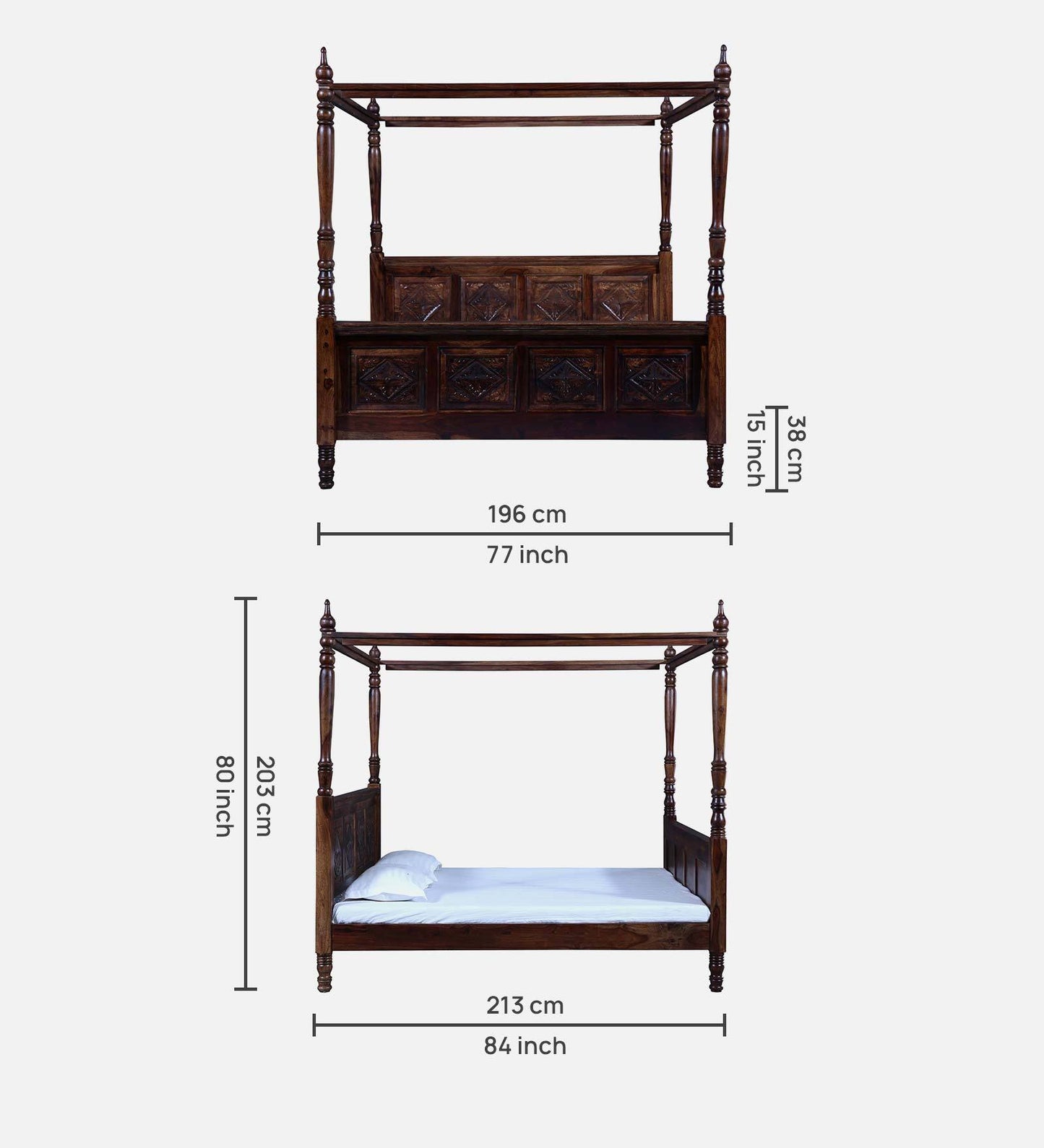 Sheesham Wood King Size Poster Bed In Provincial Teak Finish