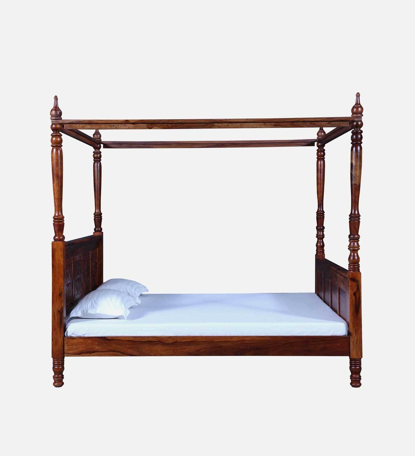 Sheesham Wood King Size Non Storage Poster Bed In Honey Oak Finish