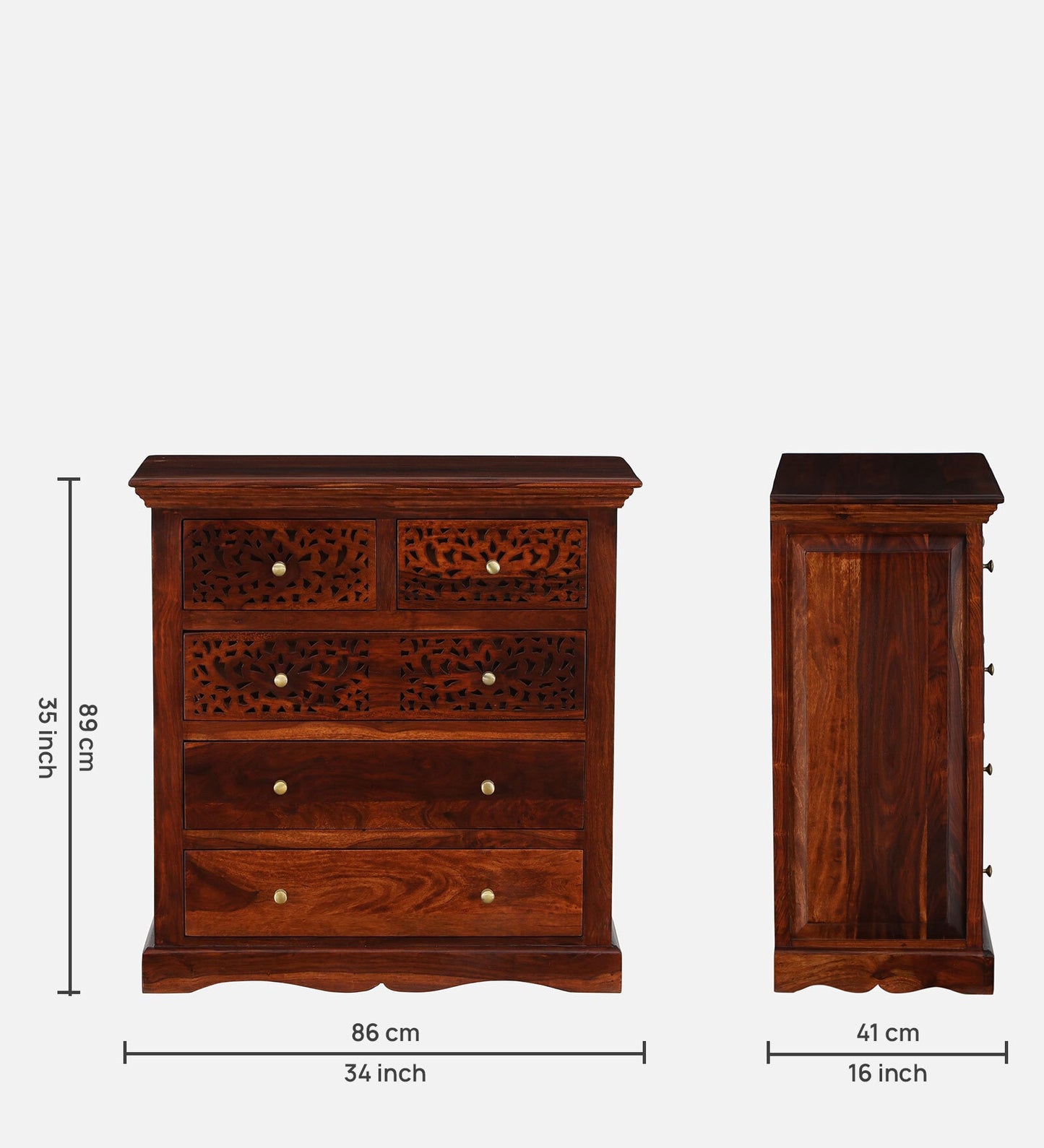 Sheesham Wood Chest Of Drawers In Honey Oak Finish