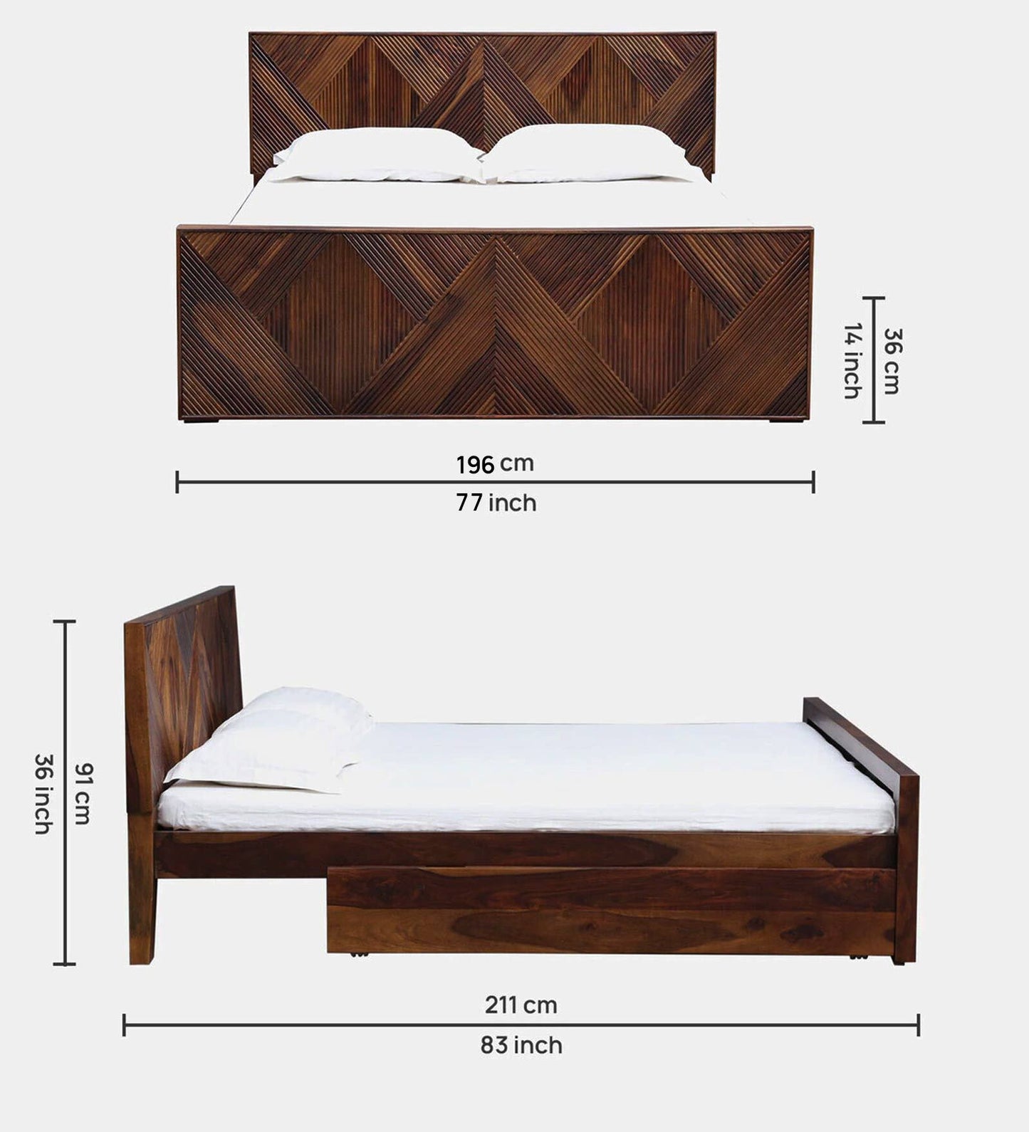 Sheesham Wood King Size Bed In Provincial Teak Finish With Drawer Storage