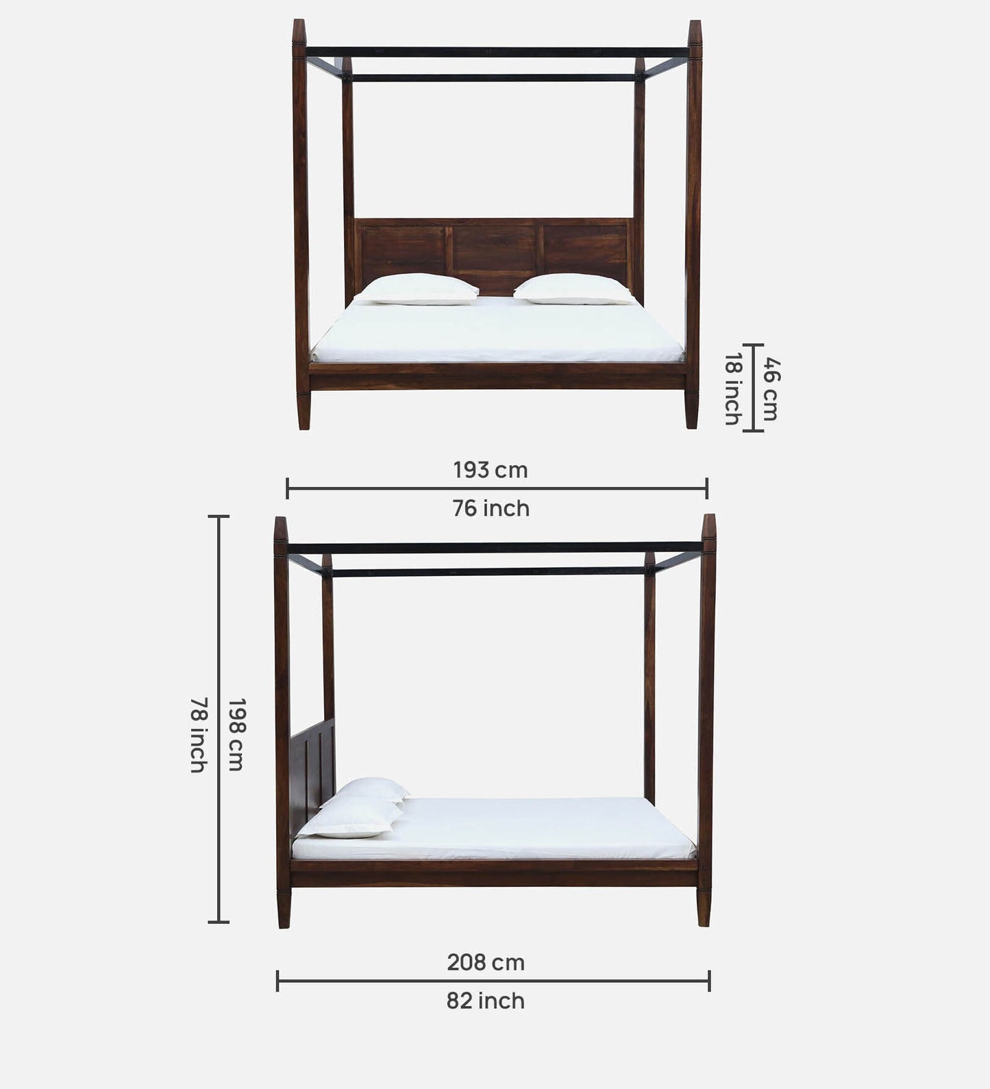 Sheesham Wood King Size Poster Bed In Provincial Teak Finish