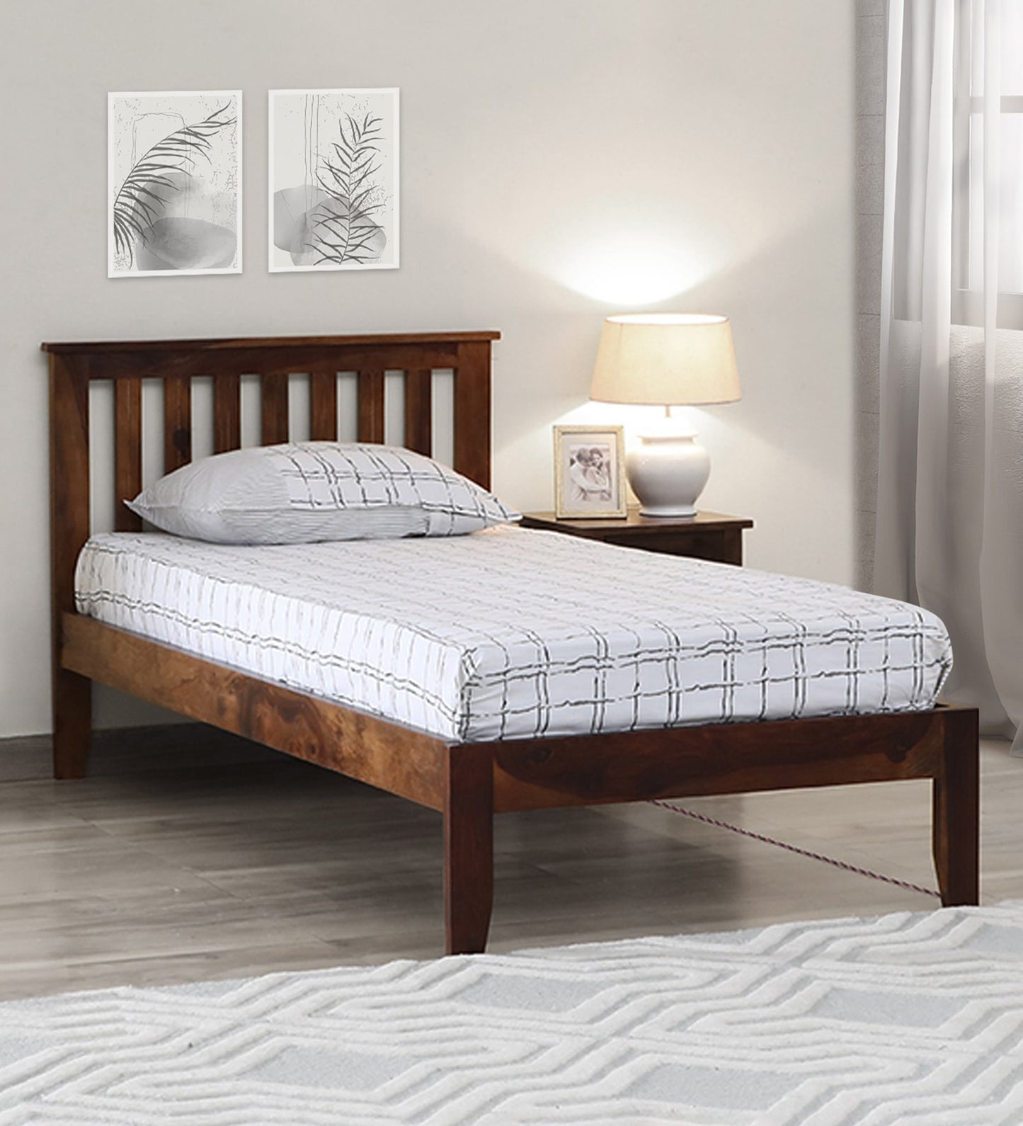 Sheesham Wood Non Storage Single Bed In Provincial Teak Polish Finish