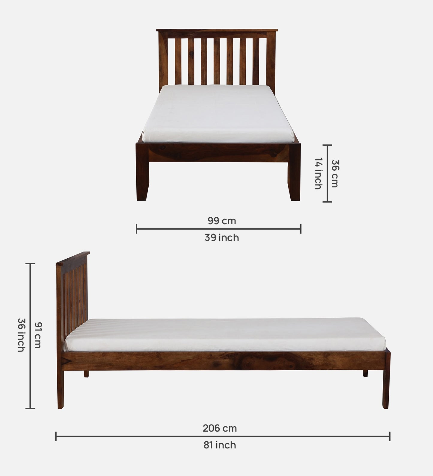 Sheesham Wood Non Storage Single Bed In Provincial Teak Polish Finish