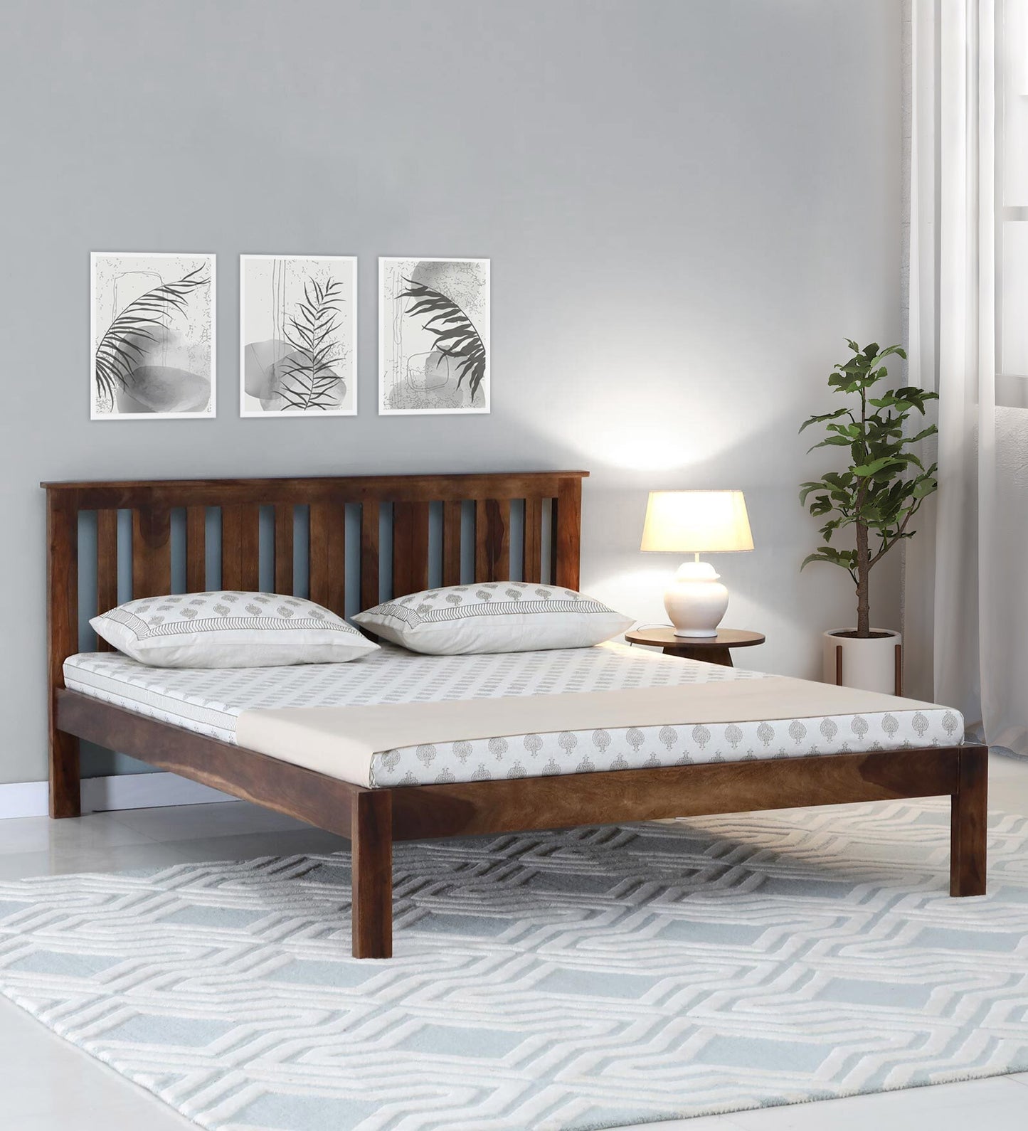 Sheesham Wood Queen Size Bed In Provincial Teak Finish