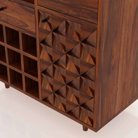 Solid Wood Bar Cabinet In Natural Finish