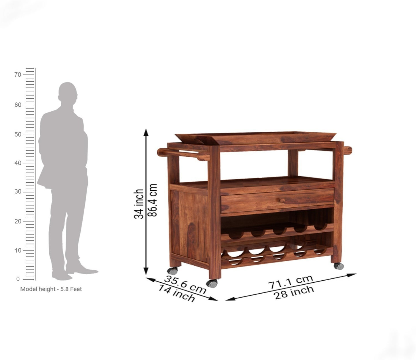 Solid Wood Bar Cabinet In Honey Finish
