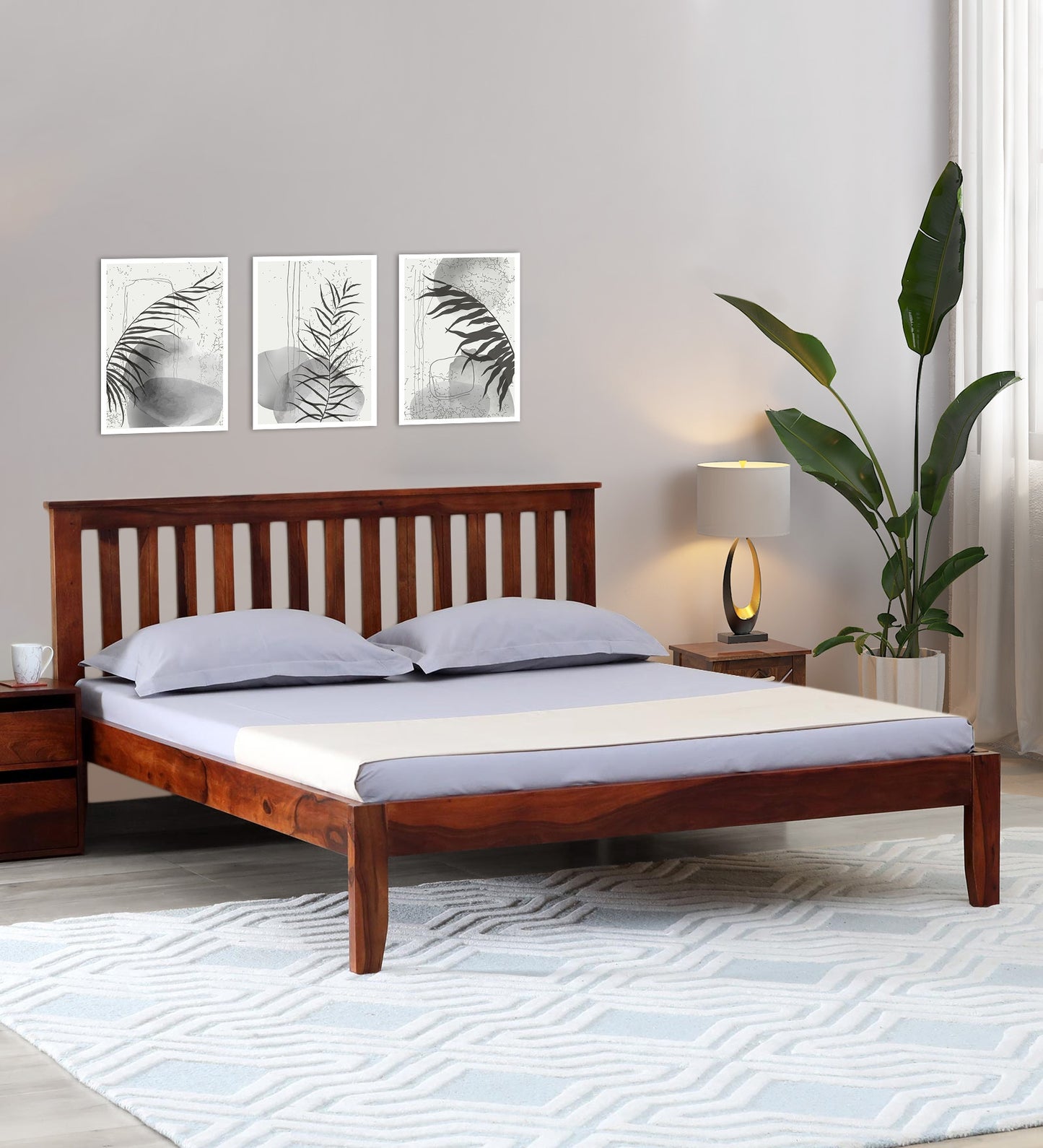 Sheesham Wood King Size Bed In Honey Oak Finish