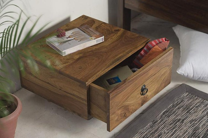 Solid Wood Bedside Tables In Stone Finish