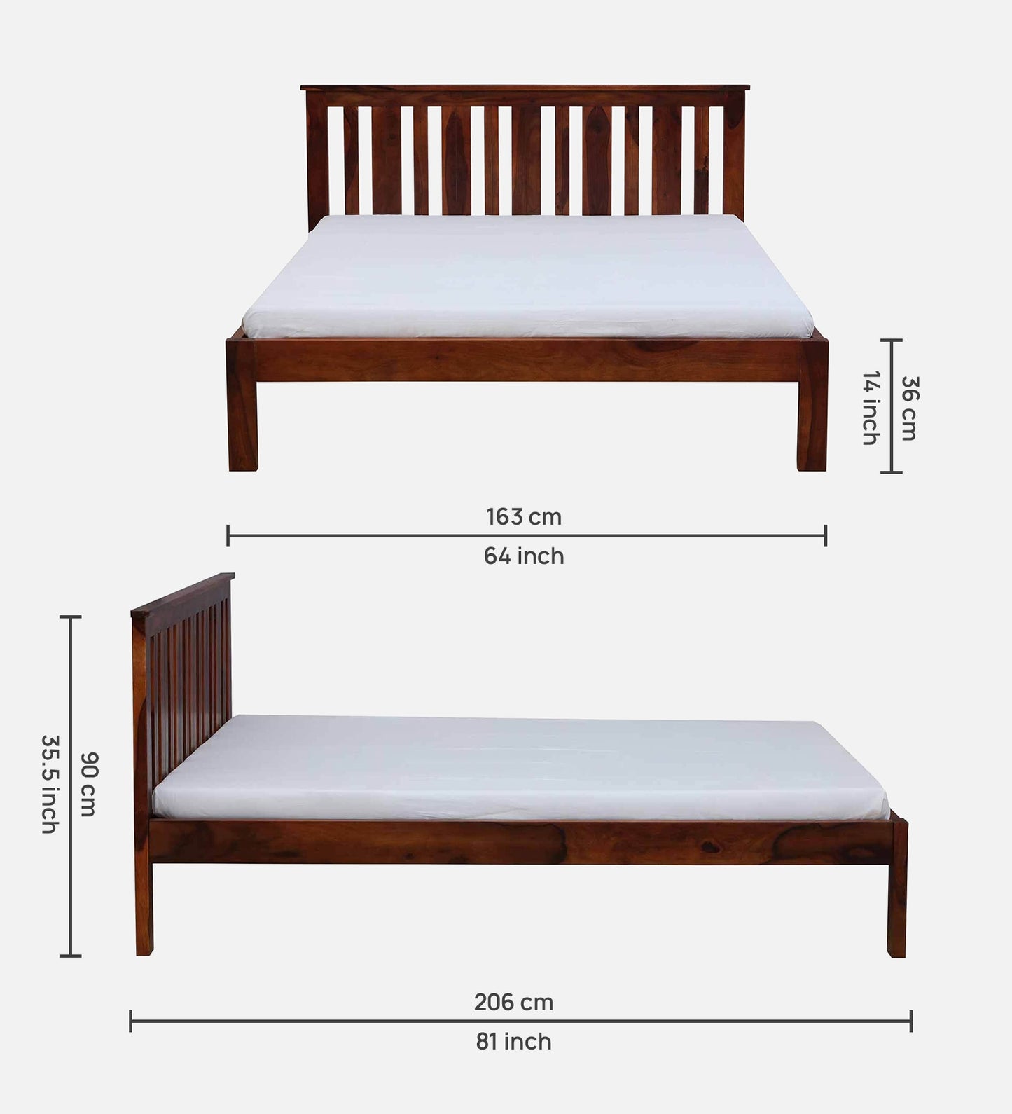 Sheesham Wood Queen Size Non Storage Bed In Honey Oak Finish