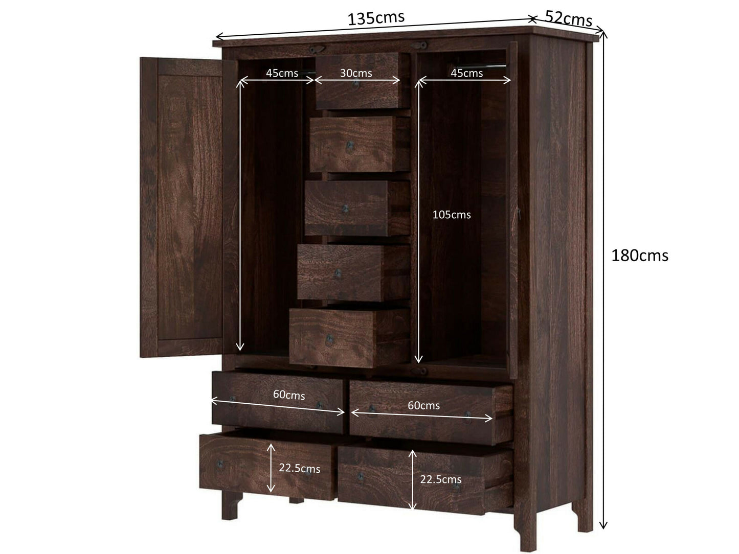 Solid Wood Wardrobe In Rustic Teak Finish