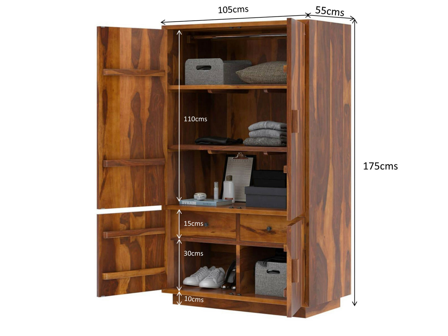 Solid Wood Wardrobe In Natural Finish