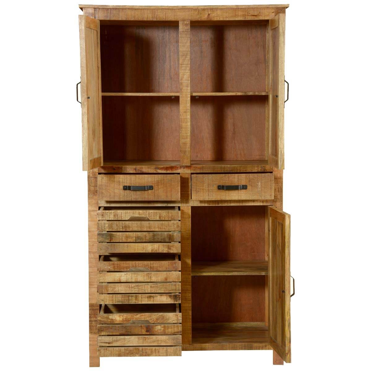 Solid Wood Wardrobe In Rustic Teak Finish
