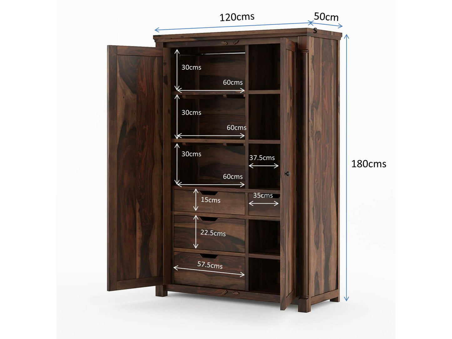Solid Wood Wardrobe In Walnut Finish