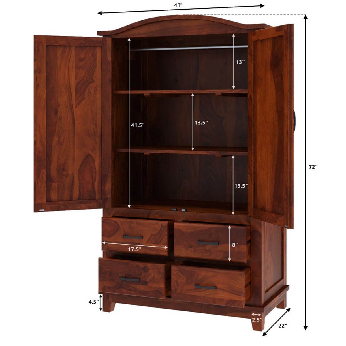 Solid Wood Wardrobe In Rosewood Finish