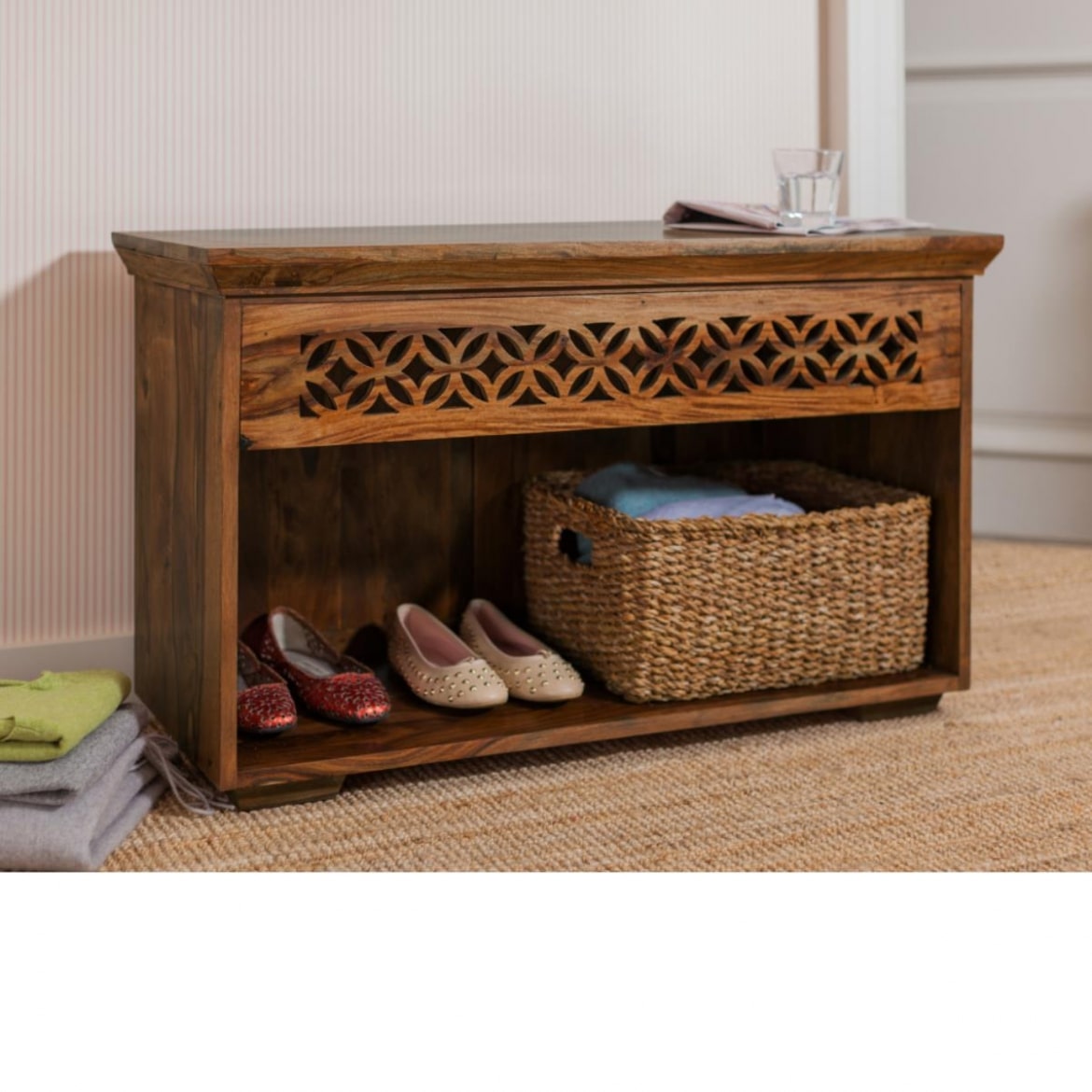 Solid Wood Shoe Rack In Natural Finish