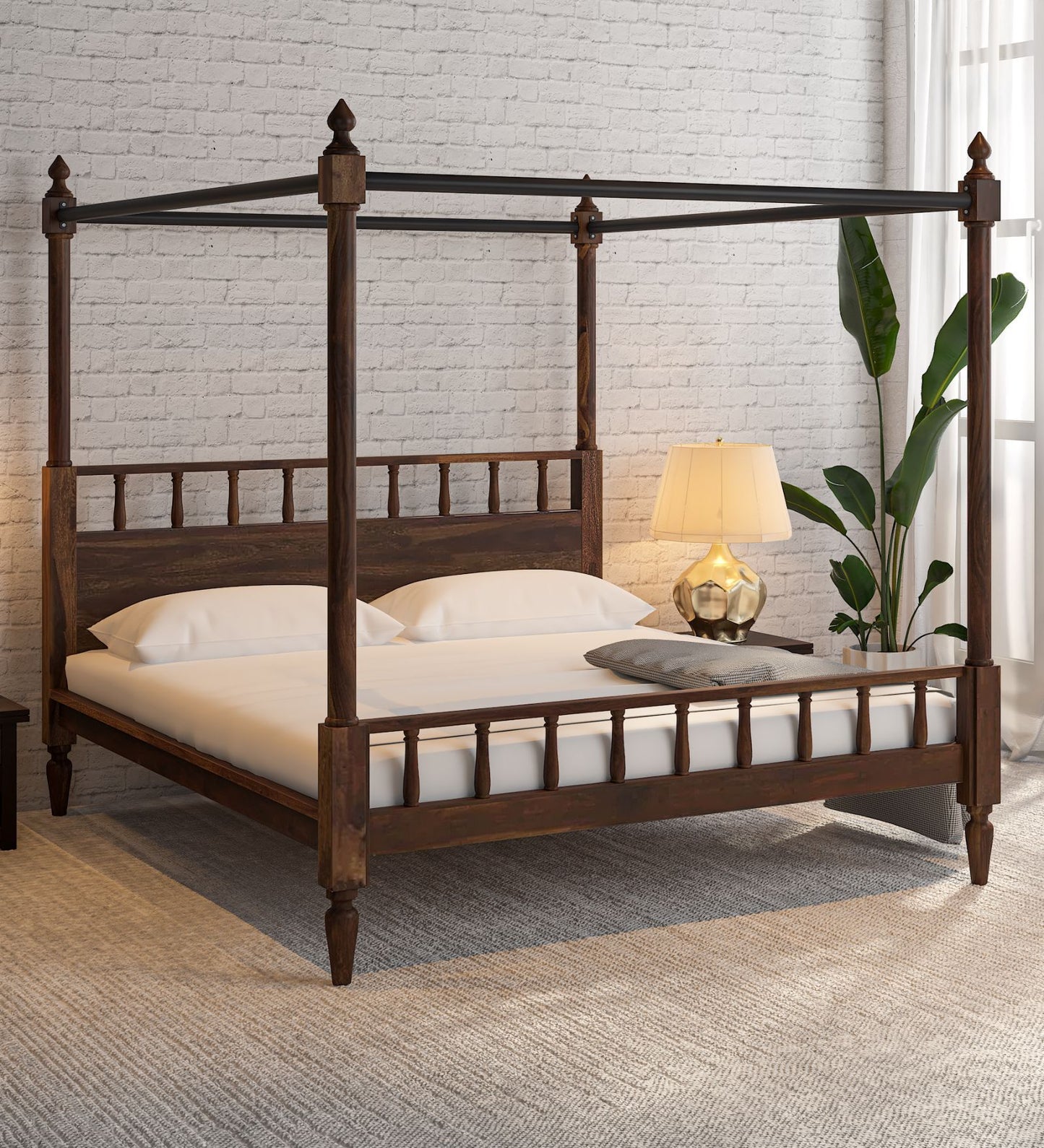 Sheesham Wood King Size Poster Bed In Provincial Teak Finish