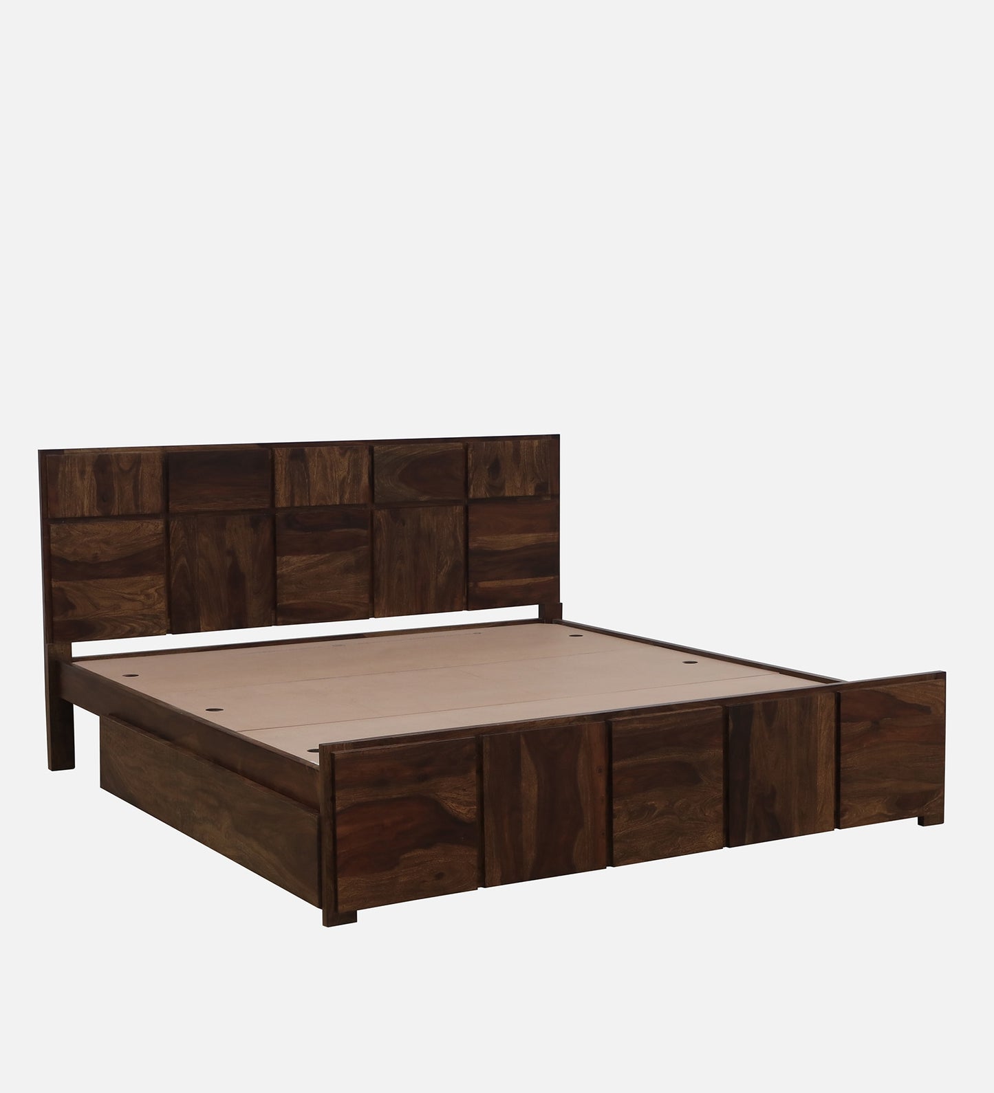 Sheesham Wood King Size Bed In Light Walnut Polish Finish With Drawer Storage