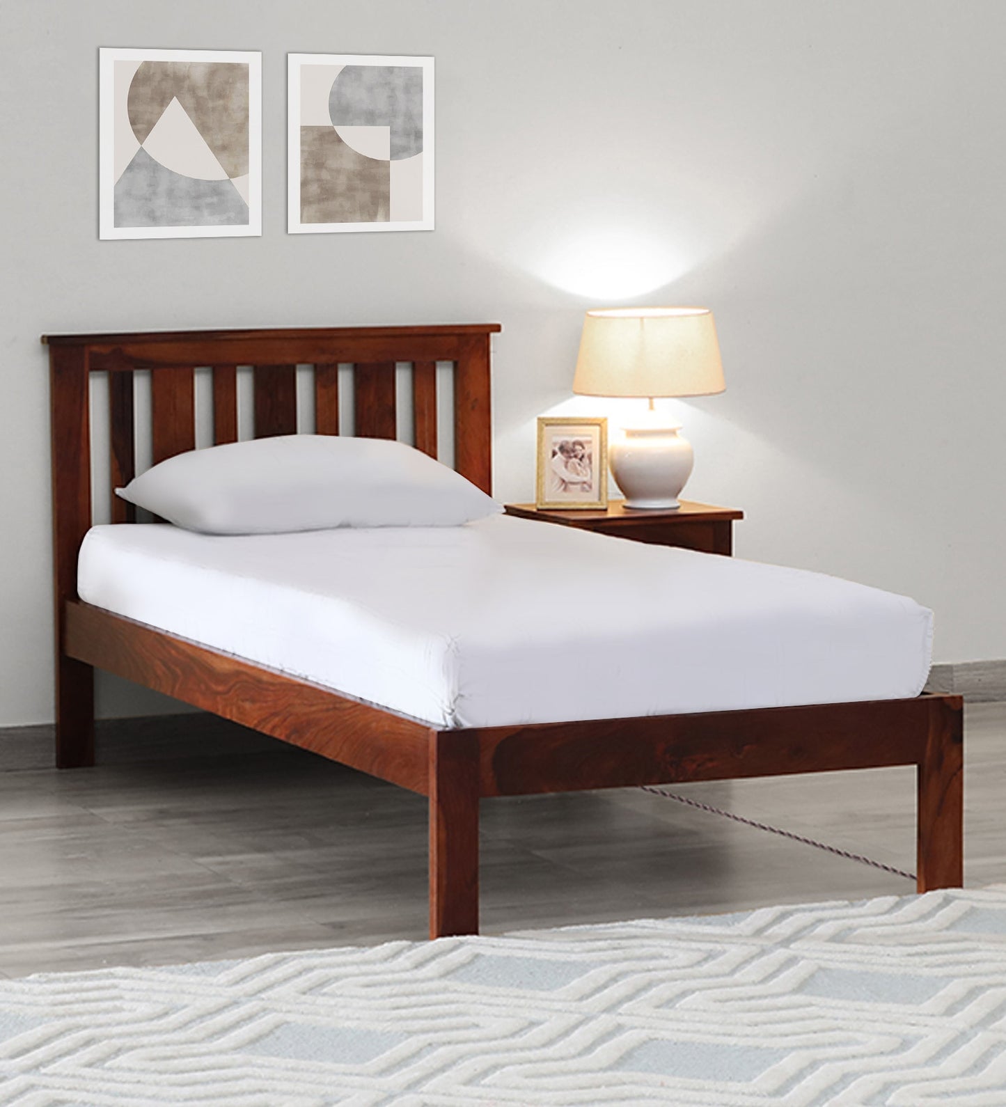 Sheesham Wood Single Bed Without Storage In Honey Oak Polish Finish