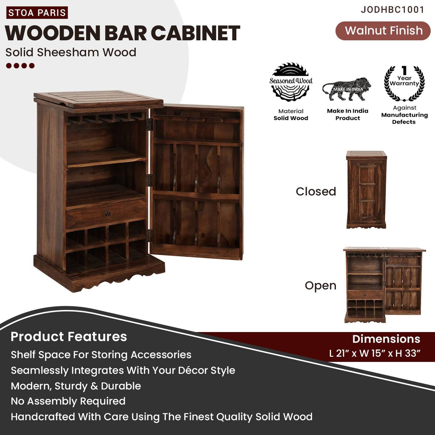 Brook Wooden Bar Cabinet In Walnut Polish Finish