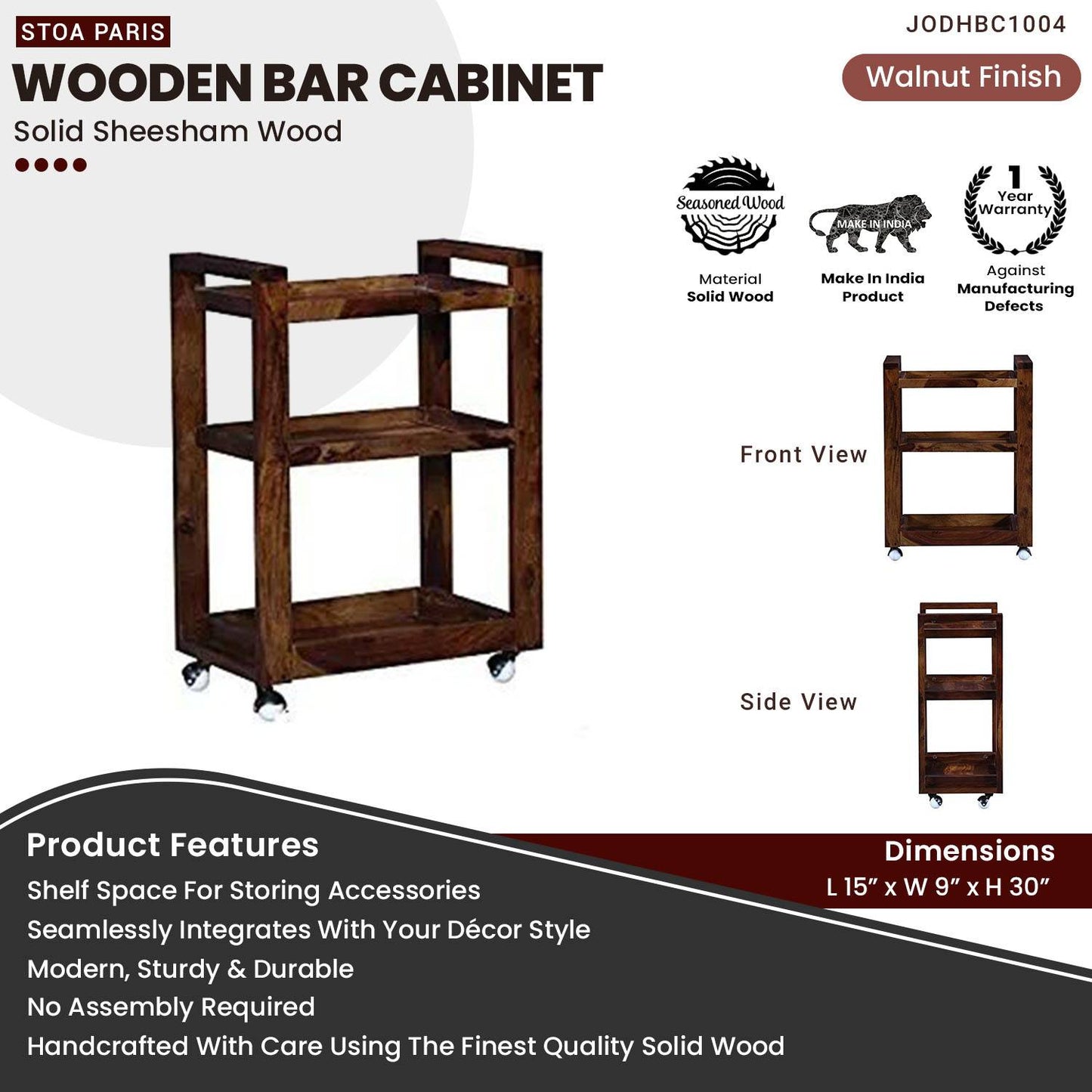 Brian Wooden Bar Cabinet In Walnut Polish Finish
