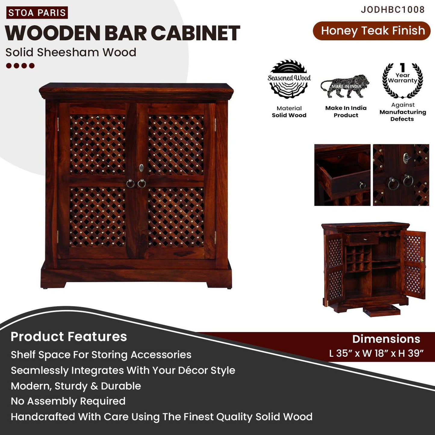 Gerard Wooden Bar Cabinet In Teak Polish Finish