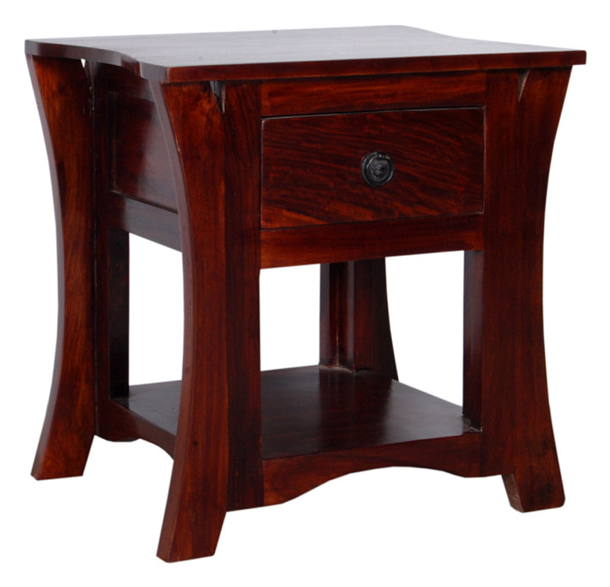 Gwen Solid Wood Bed Side Table - Teak Finish