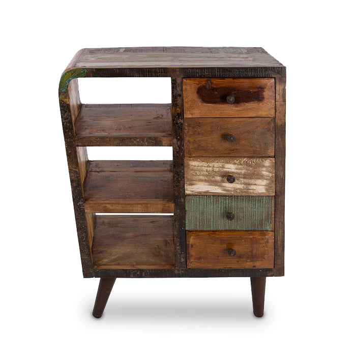 Reclaimed Wood Five Drawer& Three Shelves Rack Cabinet
