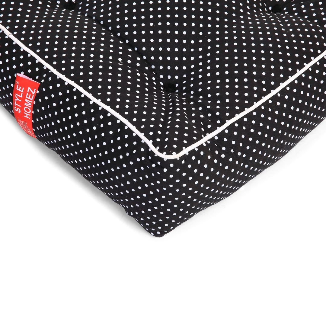 Canvas Polka Dots Square Floor Cushion With Beans - Large Size