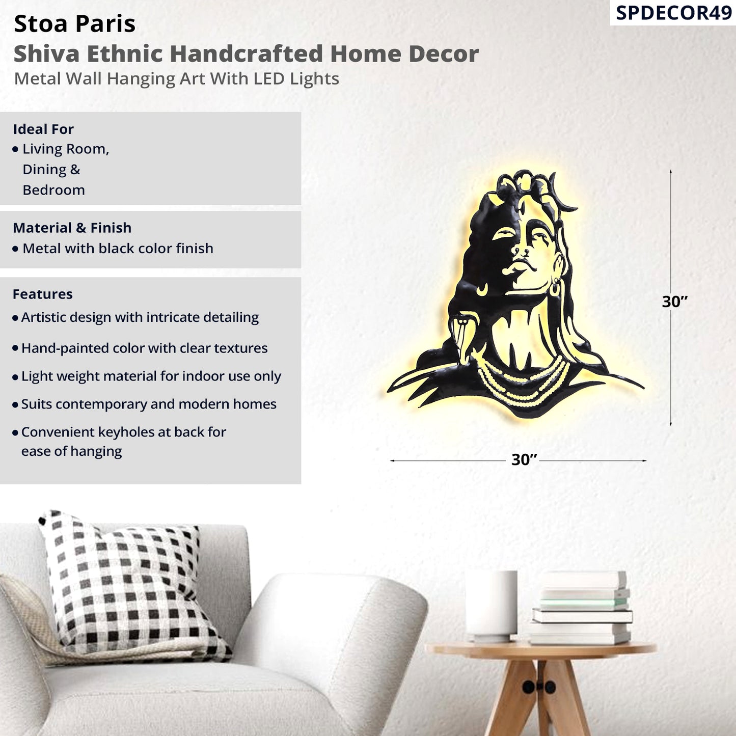Shiva - Handcrafted Décor With LED Light- Lord Shiva Design - Black Colour