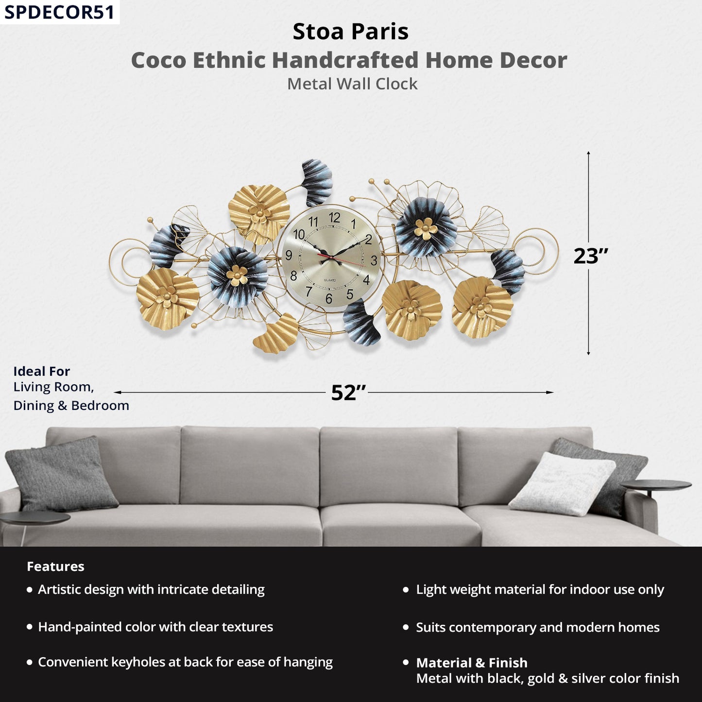 Coco - Handcrafted Décor - Metal Wall Clock - In Multi Colour