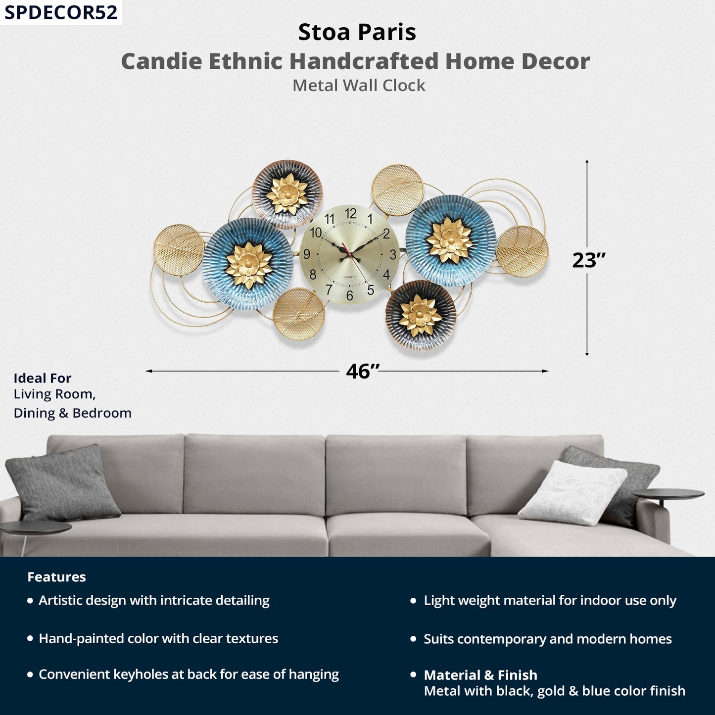 Candie - Handcrafted Décor - Metal Wall Clock - Multi Colour