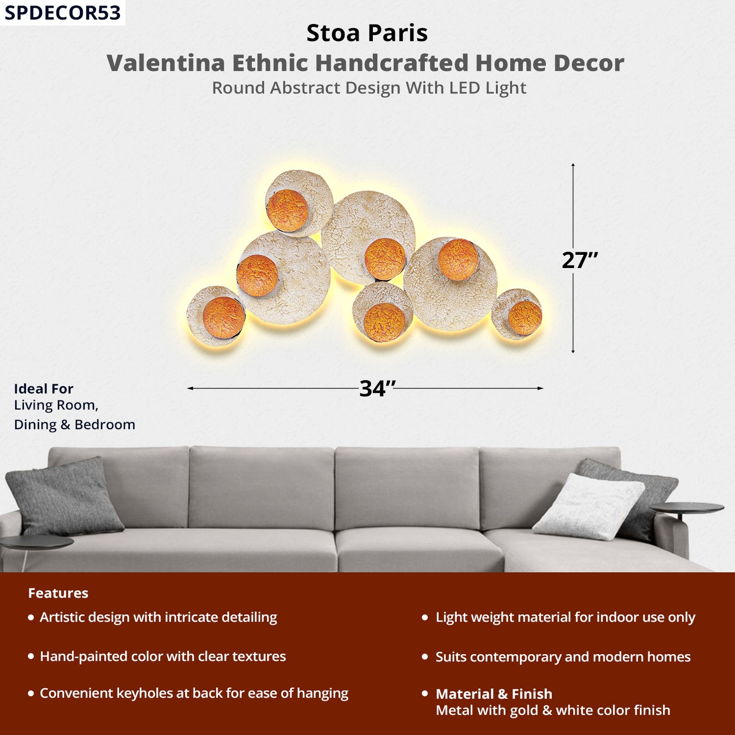 Valentina - Handcrafted Décor - Round Abstract Design In Multi Colour With LED Light