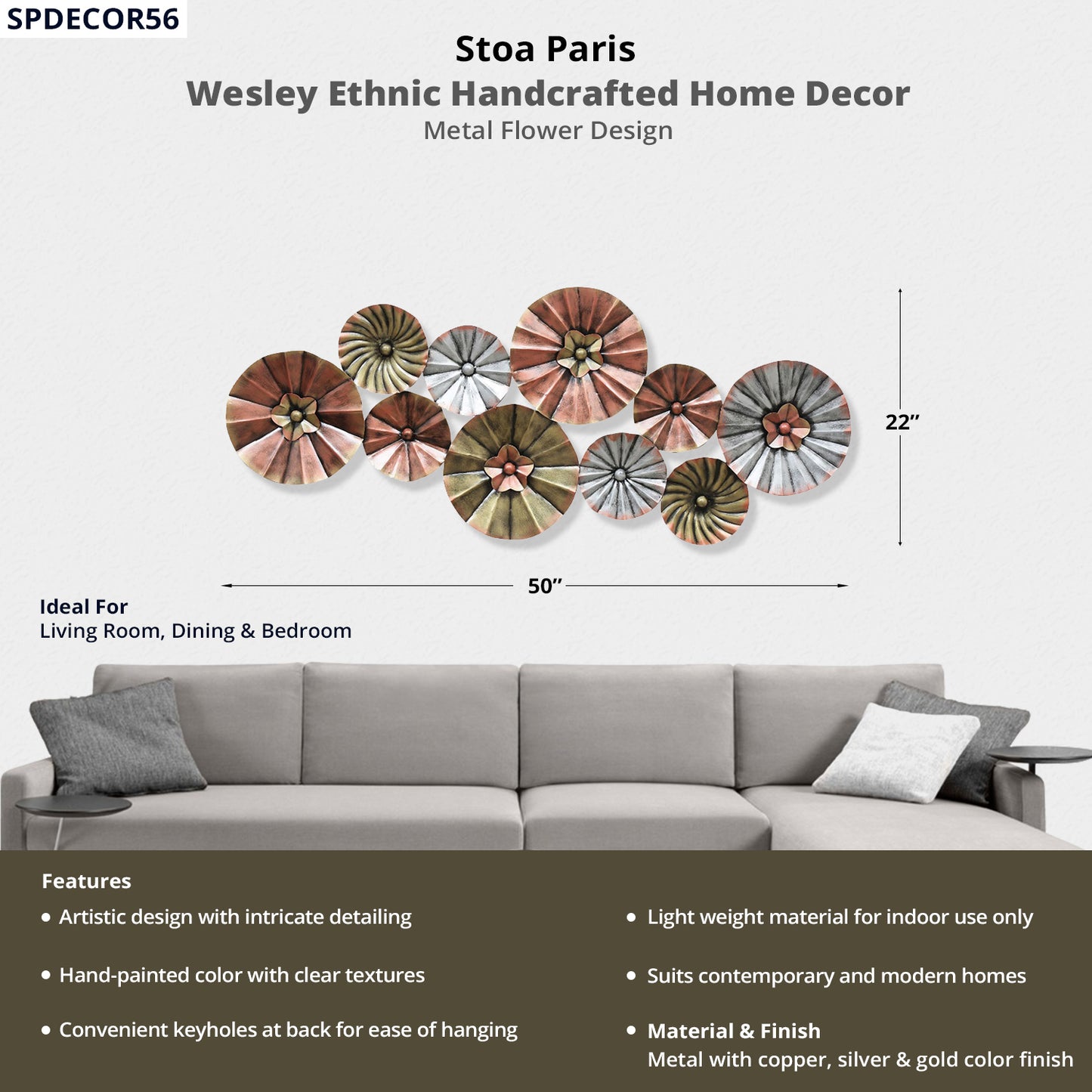 Wesley - Handcrafted Décor - Metal Flower Design In Multi Colour