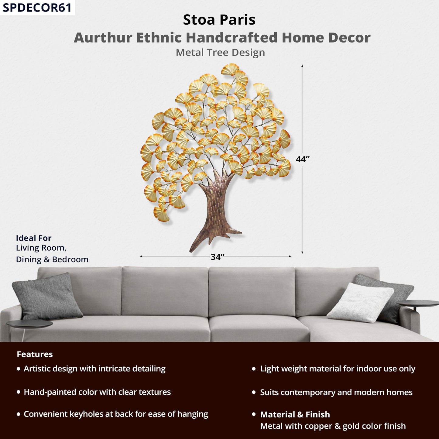 Aurthur - Handcrafted Décor - Metal Tree Design - Multi Colour