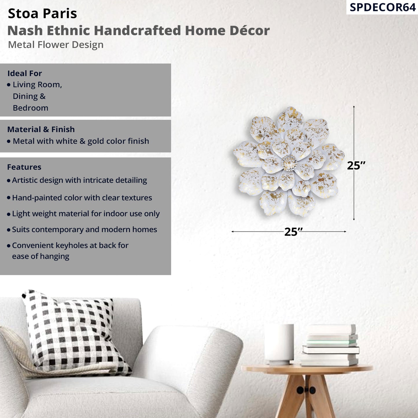 Nash - Handcrafted Décor- Metal Flower Design - Multi Colour