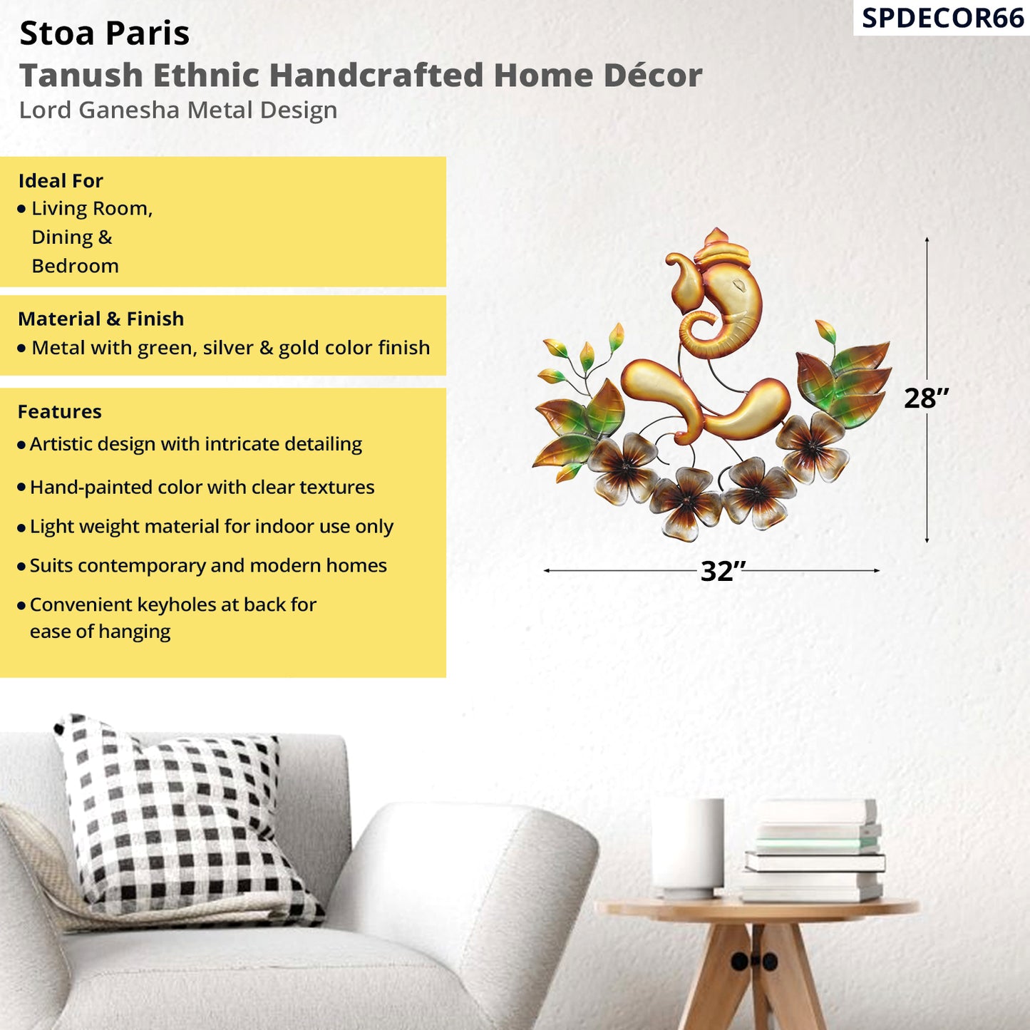 Tanush - Handcrafted Décor- Lord Ganesha Metal Design - Multi Colour