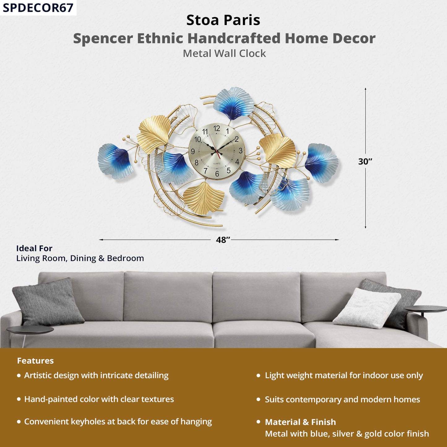 Spencer - Handcrafted Décor - Metal Wall Clock - Multi Colour