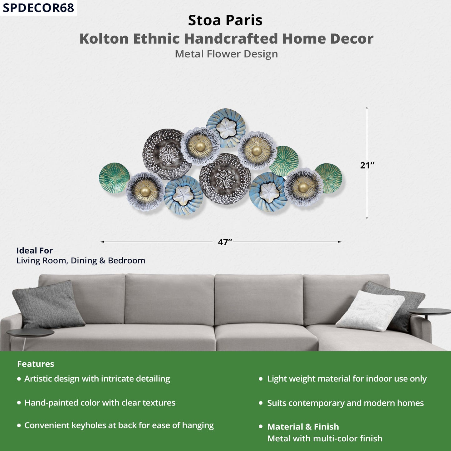 Kolton - Handcrafted Décor - Metal Flower Design - Multi Colour