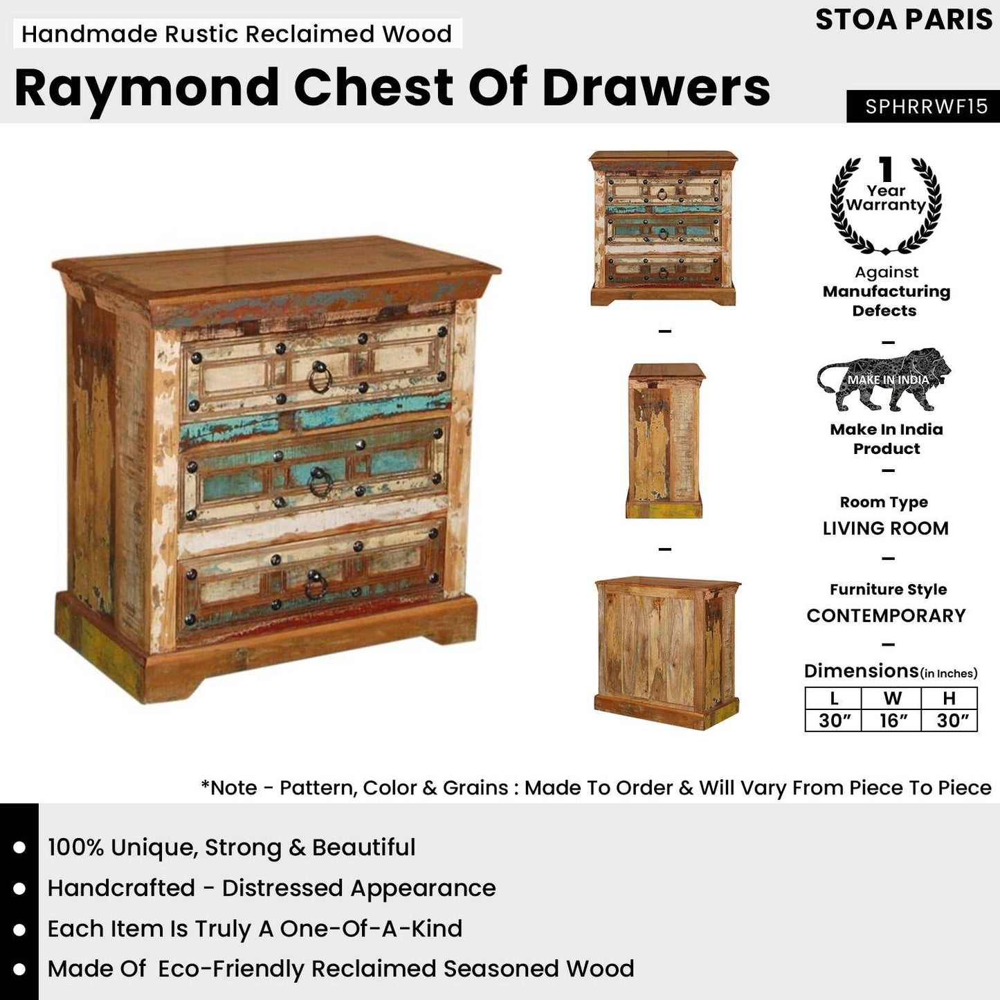 Raymond Handmade Rustic Reclaimed Wood Chest Of Drawers In Distress Paint Finish