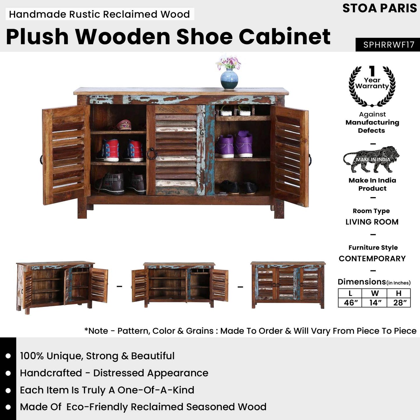 Plush Handmade Rustic Reclaimed Wood Shoe Cabinet In Distress Finish