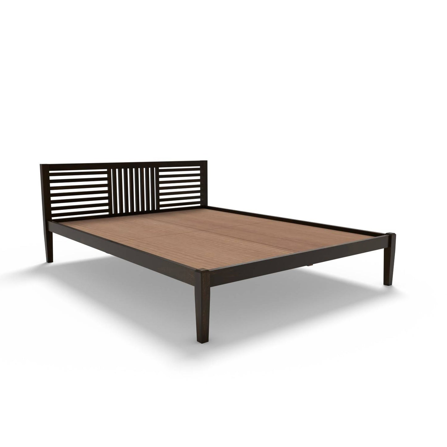 Non Storage King Bed In Solid Sheesham Wood In Walnut Polish Finish