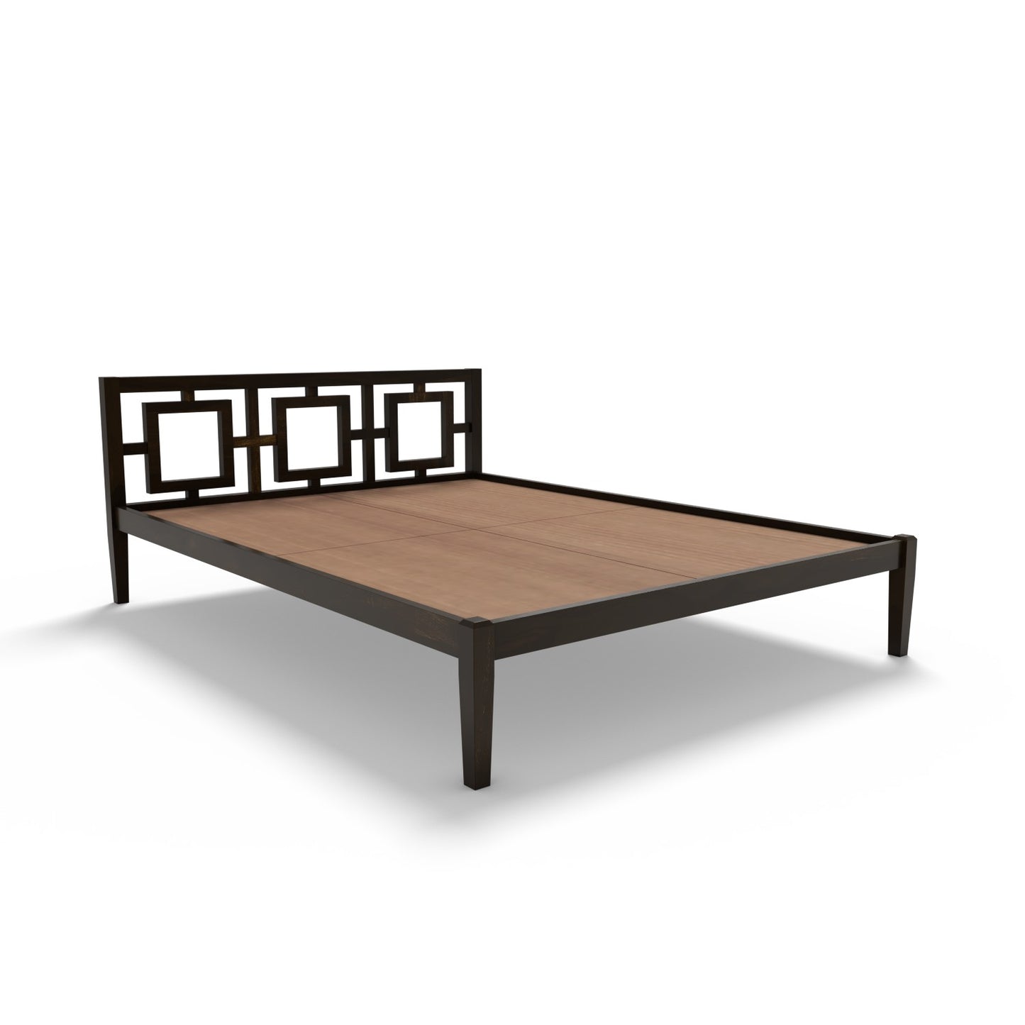 Carl Non Storage King Bed In Solid Sheesham Wood In Walnut Polish Finish