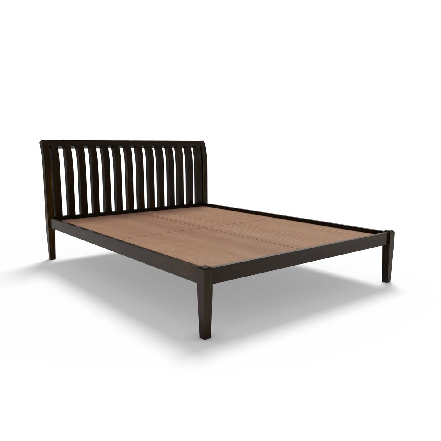 Non Storage King Bed In Solid Sheesham Wood In Walnut Polish Finish